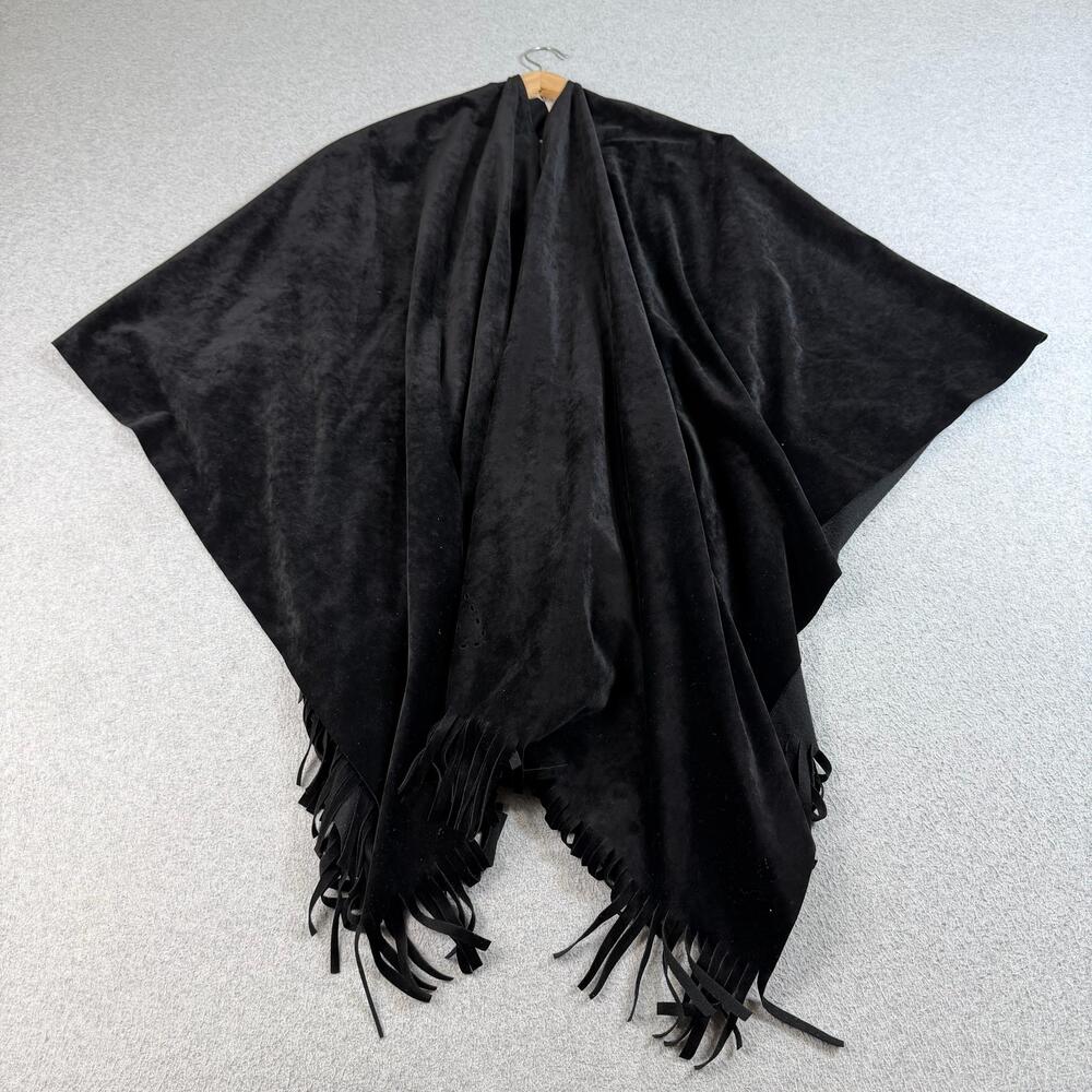 Vintage Nordstrom Poncho Women One Size Black Fringe Cape Italy Boho Lagenlook